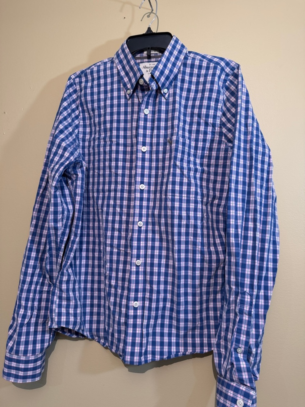 Abercrombie & Fitch Blue and Pink Check Button-Down Shirt